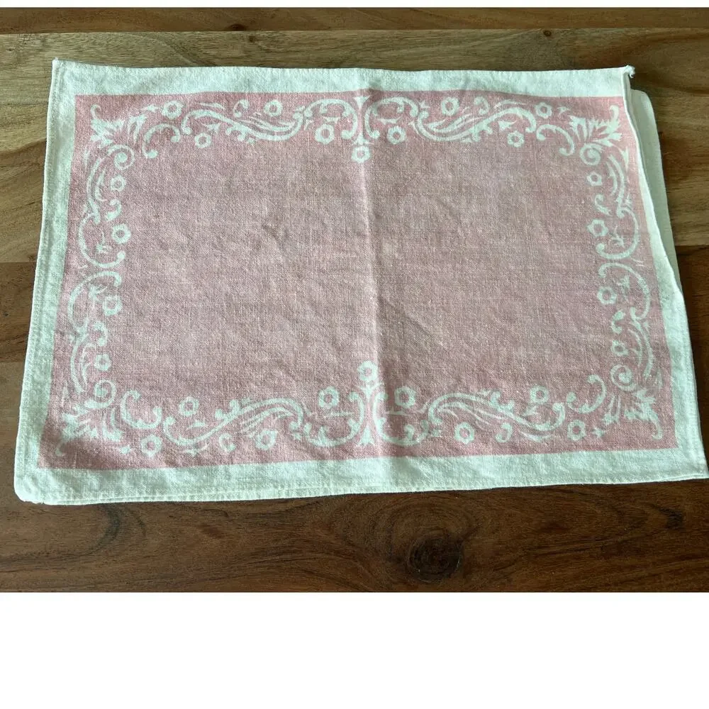 European Linen Italian vintage linen napkins pink damask design set of 4